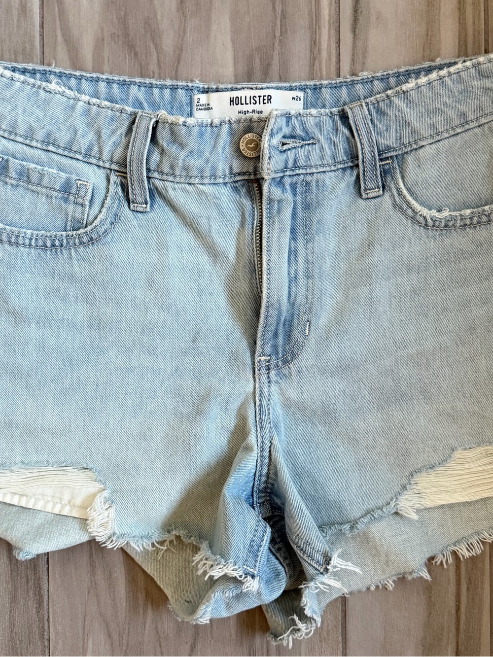Hollister Light Blue High-Rise Distressed Denim Shorts